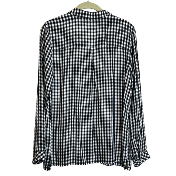 J Jill Womens Blouse Size Small Black White Gingham Button Up Long Sleeve flaw - Picture 2 of 6